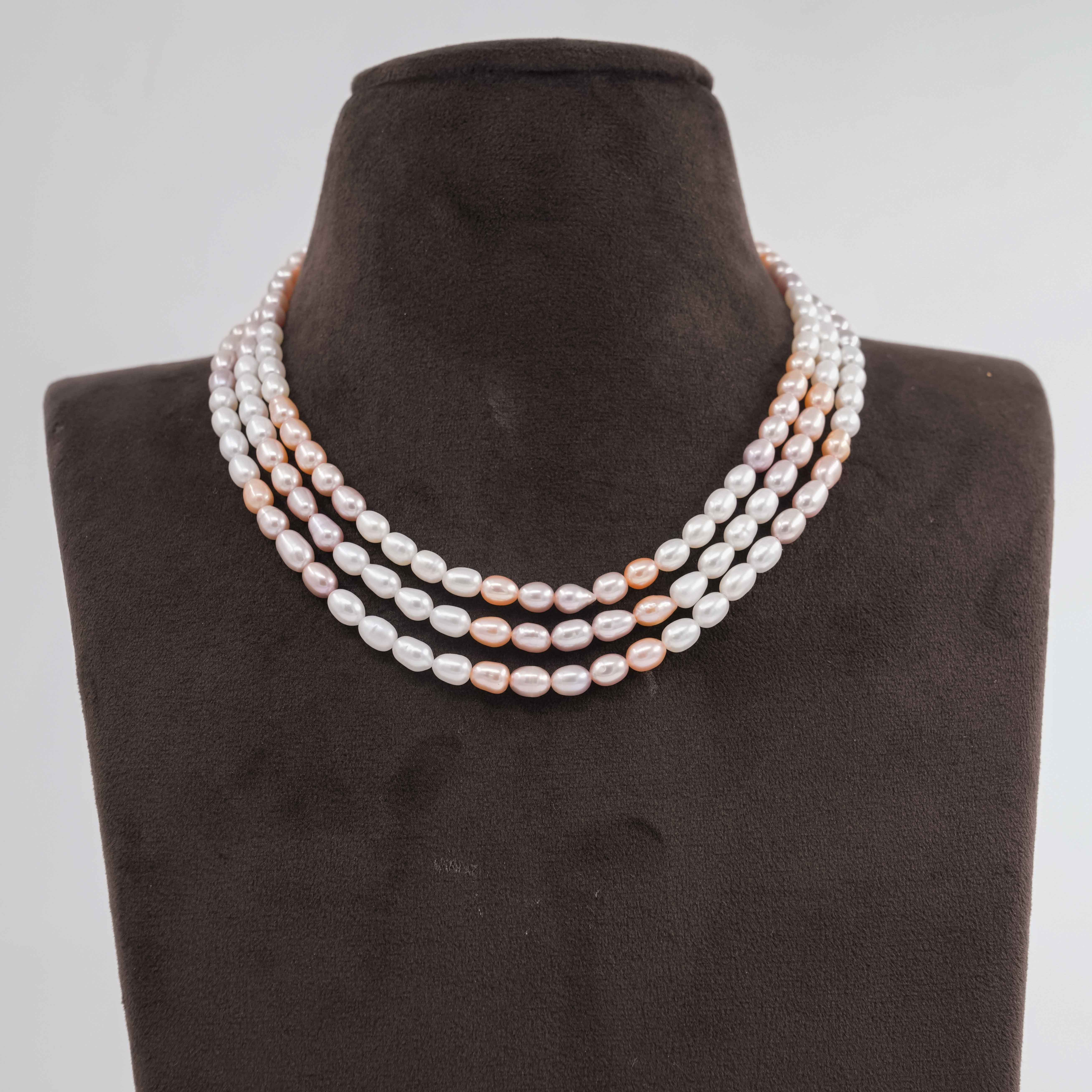 Shaded Rice Triple Layered Necklace